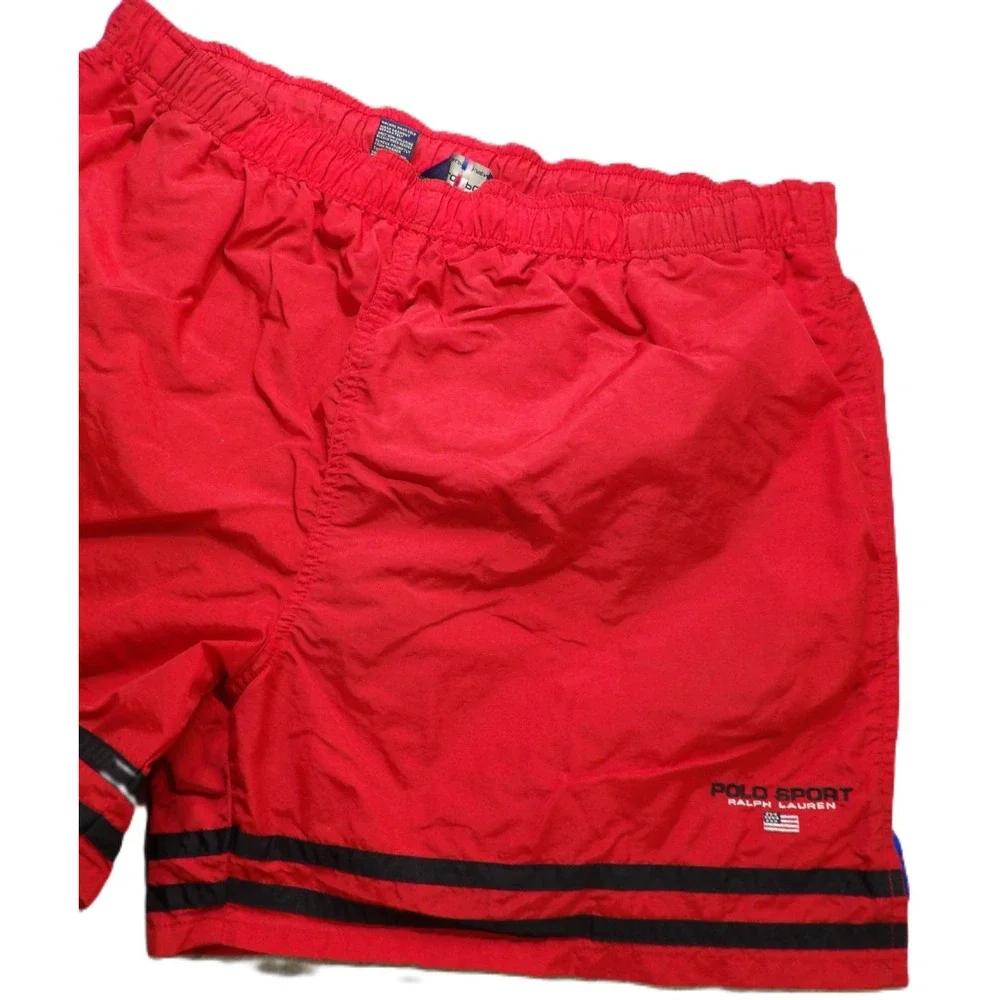 VTG Polo Sport Ralph Lauren Swim Trunks Shorts Nylon Men XL Red Black 90s Board